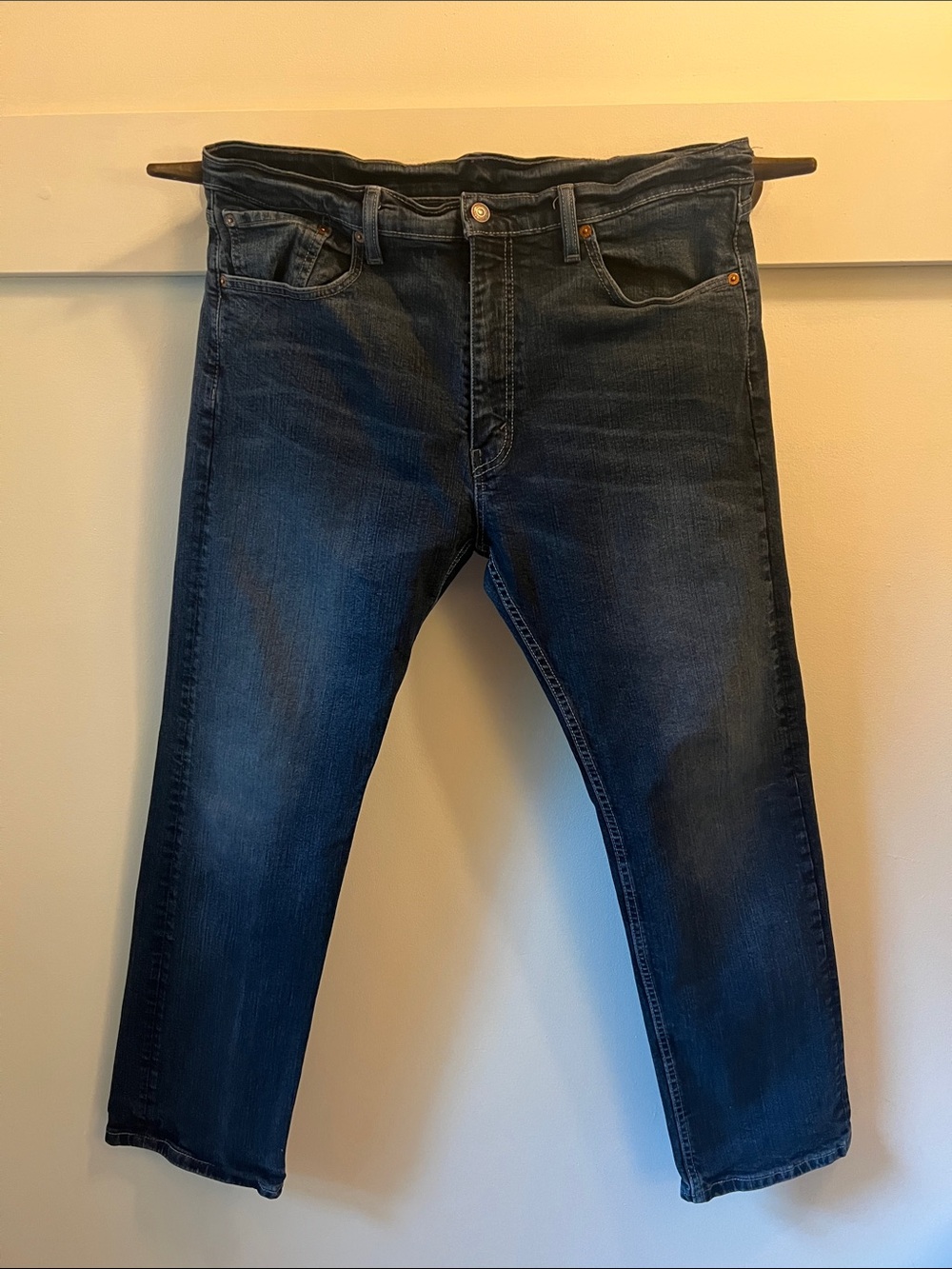 Men's LEVIS 505 36 x 30 Straight Fit Dark Blue Stretch Jeans